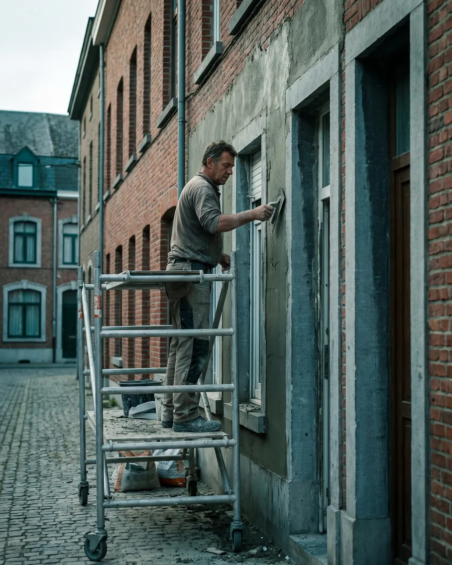 Enduit de façade sur échafaudage